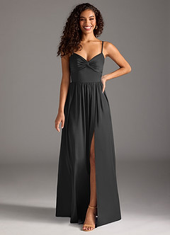 Azazie Zeya Robes de demoiselle d'honneur Robe Trapèze en Satin extensible Plissée Noir image8