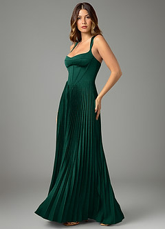 Azazie Avenelle Bridesmaid Dresses Emerald A-Line Corset Stretch Satin Dress image3