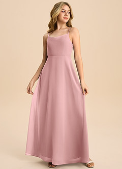 Azazie Shale Junior Dusty Rose A-Line Bow Chiffon Dress image4
