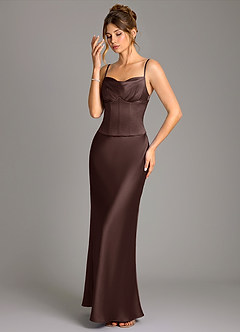 Azazie Reverie Robes de demoiselle d'honneur Robe Sirène en Satin extensible Corset Ganache image1