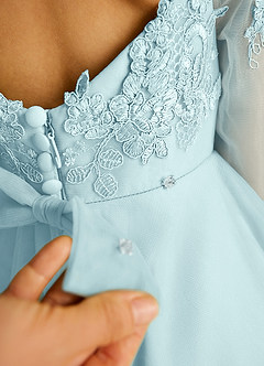 Azazie Precious Flower Girl Dresses Sea Glass A-Line Lace Tulle Dress image6