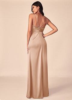 Azazie Aqua Bridesmaid Dresses English Rose A-Line V-Neck Pleated Stretch Satin Dress image3