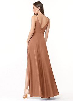 Azazie Dalilah Bridesmaid Dresses Bronzer A-Line V-Neck Pleated Stretch Satin Dress image2