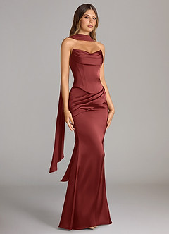 Azazie Sorrel Jurken voor bruidsmeisjes Converteerbaar Jurk van Stretch Satijn met Zeemeermin Strapless Terracotta image8
