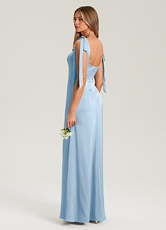 Azazie Frostine Bridesmaid Dresses Powder Blue A-Line Bow Stretch Satin Dress image6