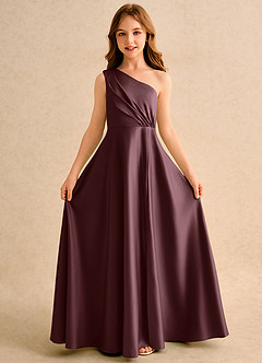 Azazie Puddles Girls Formal Blumenmädchenkleider A-Linie One-Shoulder Matte Satin Kleid Sangria image5