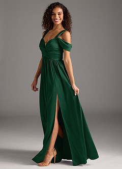Azazie Lianne Jurken voor bruidsmeisjes Jurk van Stretch Satijn met A-Lijn Off the Shoulder Donkergroen image7