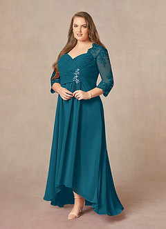 Azazie Devereaux Mother of the Bride Dresses Ink Blue A-Line Lace Chiffon Dress image9