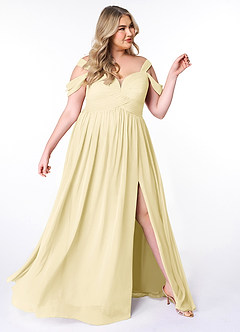Azazie Lianne Bridesmaid Dresses Lemon Sorbet A-Line Off the Shoulder Chiffon Dress image10