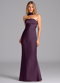 Azazie Lusinda Bridesmaid Dresses Plum Mermaid Strapless Stretch Satin Dress image4