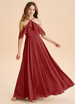 Azazie Tessabelle Junior Rust A-Line Off the Shoulder Chiffon Dress image4