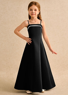 Azazie Izel Junior Formal Flower Girl Dresses Ivory Black A-Line Pleated Matte Satin Dress image5