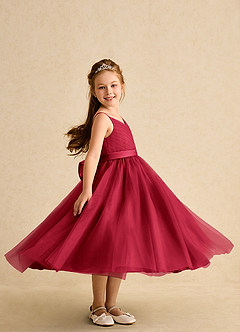 Azazie Patootie vestidos de niña de las flores Vestido de Escarlata de Tul de Corte En A con Tirante Espagueti image3