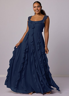 Barbie ♥ Azazie Bridesmaid Dresses Dark Navy A-Line with Pockets Chiffon Dress image10