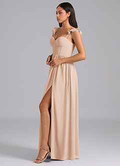 Azazie Denisse Brautjungfernkleider A-Linie Gestreift Chiffon Kleid Englisches Rosa image3