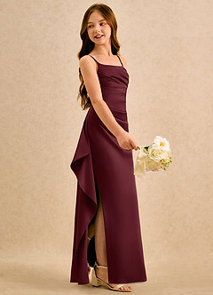 Azazie Cannoli Girls Formal Blumenmädchenkleider A-Linie Plissee Stretch-Satin Kleid Cabernetrot image5