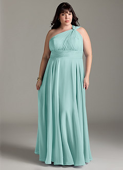 Azazie Charlize Bridesmaid Dresses Aqua A-Line One Shoulder Chiffon Dress image7