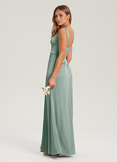 Azazie Frostine Vestidos de madrinha de casamento Vestido Sálvia Prateada de Cetim elástico de Linha A com Arco image3
