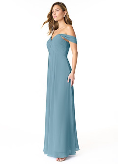 Azazie Kaitlynn Bridesmaid Dresses Moody Blue Empire Ruched Chiffon Convertible Dress image4