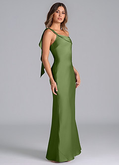 Azazie Driea Brudtärnklänningar Klä av Sjöjungfru i Stretch Satin Ena axeln Enbärsgrön image4