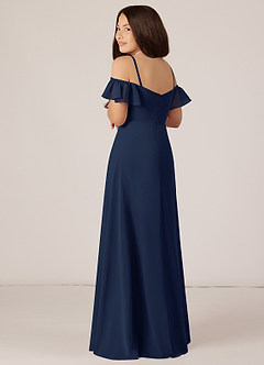 Azazie Juna Junior Dark Navy A-Line Off the Shoulder Chiffon Dress image5