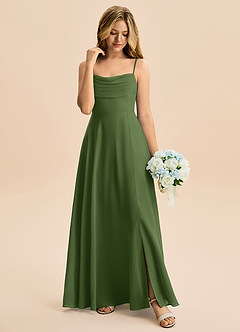 Azazie Bear Junior Olive A-Line Pleated Chiffon Dress image3