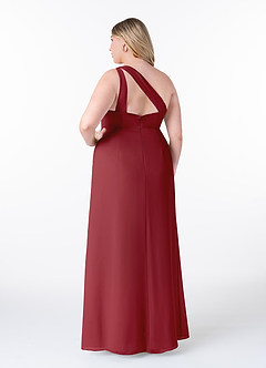 Azazie Maive Bridesmaid Dresses Pomegranate Sheath Pleated Ruffle Chiffon Dress image8