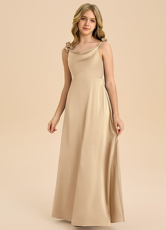 Azazie Gumdrop Junior Robe Empire en Satin extensible Plissée Champagne image3