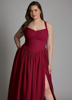 Azazie Francis Bridesmaid Dresses Burgundy A-Line Corset Chiffon Dress image13