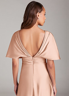 Azazie Pamela Bridesmaid Dresses Rose Gold A-Line Pleated Stretch Satin Dress image6