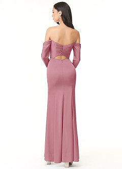 Azazie Hallie Bridesmaid Dresses Vintage Mauve Mermaid Off-The-Shoulder Long Sleeve Stretch Satin Convertible Dress image4