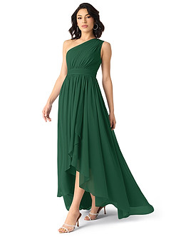 Azazie Mathilda Robes de demoiselle d'honneur Robe Trapèze en Mousseline de soie Ue épaule Vert Foncé image3