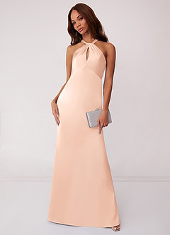 Barbie ♥ Azazie Bridesmaid Dresses English Rose Sheath Stretch Satin Dress image1