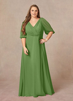 Azazie Bronwyn Mother of the Bride Dresses Basil A-Line V-Neck Ruched Chiffon Dress image6