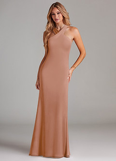 Azazie Doretta Brautjungfernkleider Meerjungfrau-Linie Plissee Chiffon Kleid Champagner Rosa image3
