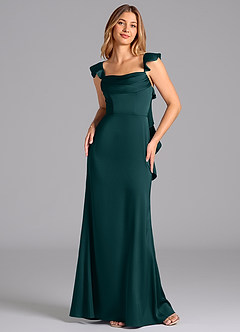 Azazie Adi Bridesmaid Dresses Pine A-Line Pleated Stretch Satin Dress image4