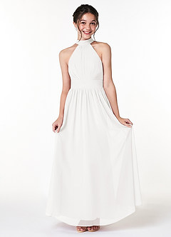 Azazie Iman Junior White A-Line Pleated Chiffon Dress image1