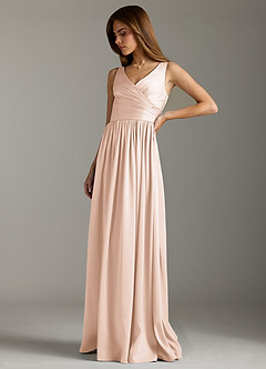 Azazie Keyla Bridesmaid Dresses Blushing Pink A-Line Pleated Stretch Satin Dress image6