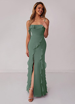 Barbie ♥ Azazie Bridesmaid Dresses Eucalyptus Sheath Bow Chiffon Dress image3