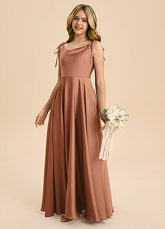 Azazie Popsy Junior A-Line Sløjfe Stræk satin Gulv-længde Junior brudepige Kjole image7