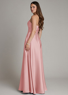 Azazie Meleena At-home Try On Dresses Dark Green A-Line Strapless Stretch Satin Dress image3