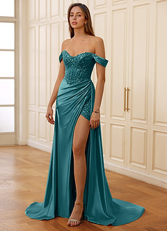 Rowane Peacock Blue Corset Rhinestone Sheer Lace Prom Dress image3