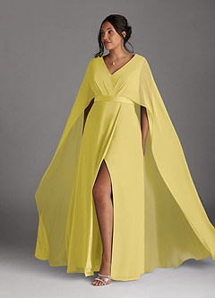 Azazie Isa Kleider für die Brautmutter A-Linie V-Hals Gefaltet Chiffon Kleid Kanarienvogel image10