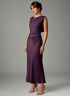 Azazie Kieryn Robes de demoiselle d'honneur Robe Sirène en Satin extensible Plissée Prune image3