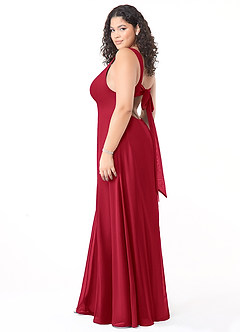 Azazie Christiana Vestidos de damas de honor Vestido de Escarlata de Gasa de Corte en A con Cuello en V plisado image10