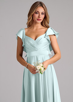 Azazie Leilani Robes de demoiselle d'honneur Robe Trapèze en Satin extensible Rayé Verre De Mer image5