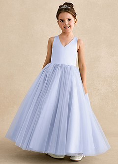 Azazie Peanut Flower Girl Dresses Lavender A-Line Strap Tulle Dress image4