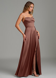 Azazie Niveah Bridesmaid Dresses Espresso A-Line Strapless Stretch Satin Convertible Dress image7