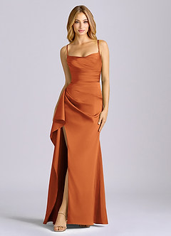 Azazie Sarai Suknie dla druhen Osłona Gorset Satyna elastyczna Do ziemi Sukienka image3