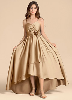 Azazie Catalina Junior Jurk van Stretch Satijn met A-Lijn Sweetheart Halslijn Champagne image4